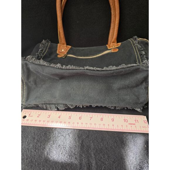 Myra Bags Upcycled Canvas Sel De Mer France Fringe Tote Bag Womens Navy - Picture 4 of 5